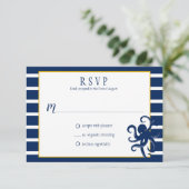 Navy Blue Stripes Goud Details Nautische RSVP | (Staand voorkant)