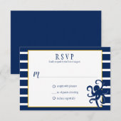 Navy Blue Stripes Goud Details Nautische RSVP | (Voorkant / Achterkant)