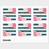 Navy Blue Stripes Goud Roze Bloemen Vrijgezellenfe Vierkante Sticker (Vel)