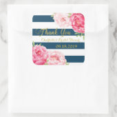 Navy Blue Stripes Goud Roze Bloemen Vrijgezellenfe Vierkante Sticker (Tas)