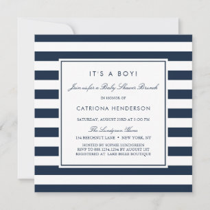 Navy Blue Stripes Het is een jongen Baby shower Br Kaart