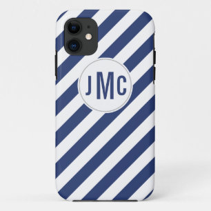 Navy Blue Stripes met aangepast monogram Case-Mate iPhone Case
