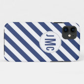 Navy Blue Stripes met aangepast monogram Case-Mate iPhone Case (Achterkant (horizontaal))