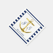 Navy Blue Stripes met Gold Anchor Wedding Servet (Hoek)