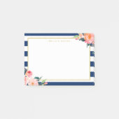 Navy Blue Stripes Modern Flowers Gold Lijst Post-it® Notes (Voorkant)