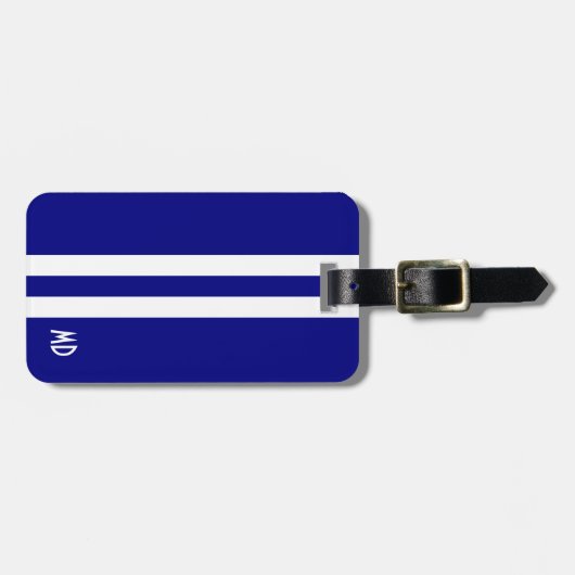 Navy Blue Stripes Monogram Bagagelabel voor mannen (Voorkant horizontaal)