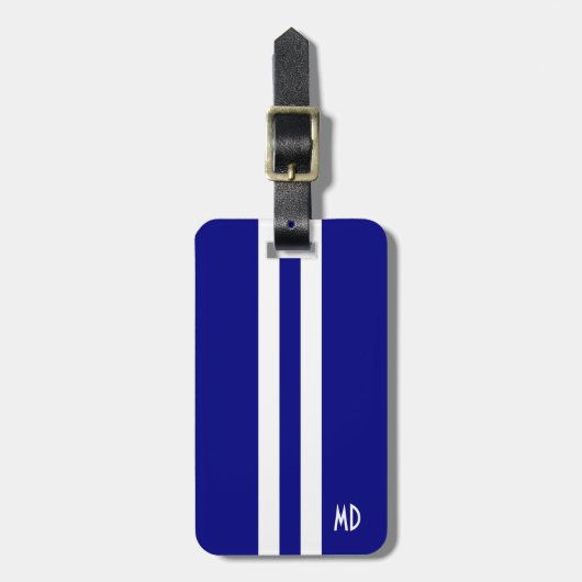 Navy Blue Stripes Monogram Bagagelabel voor mannen (Voorkant verticaal)
