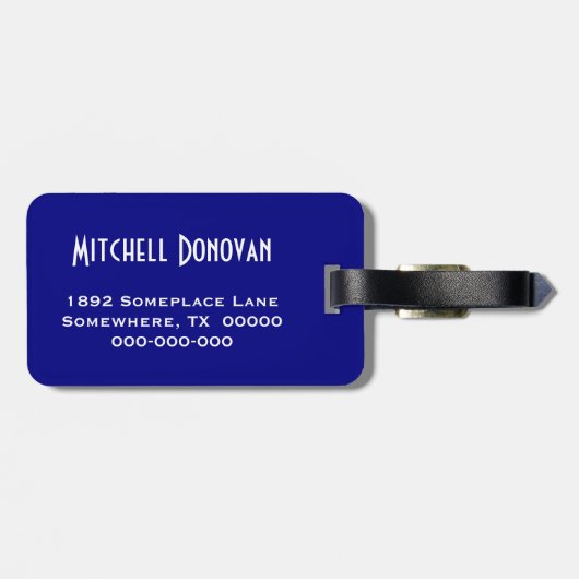 Navy Blue Stripes Monogram Bagagelabel voor mannen (Achterkant horizontaal)