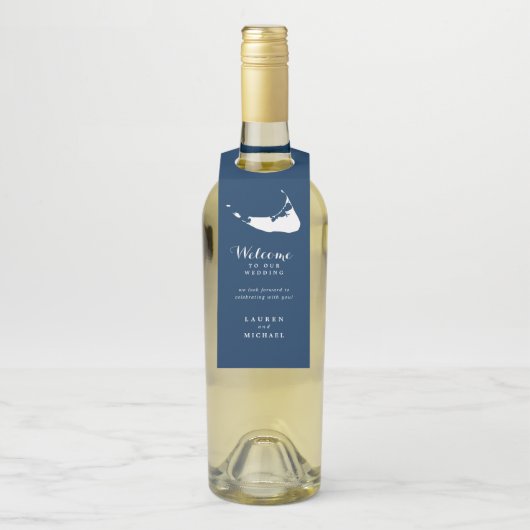 Navy Blue Stripes Nantucket Island bruiloft gunst Flessenhanger (Op fles)