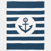 Navy-Blue Stripes & Nautical Boat Anchor Fleece Deken (Voorkant)