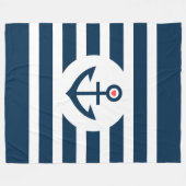 Navy-Blue Stripes & Nautical Boat Anchor Fleece Deken (Voorkant (Horizontaal))