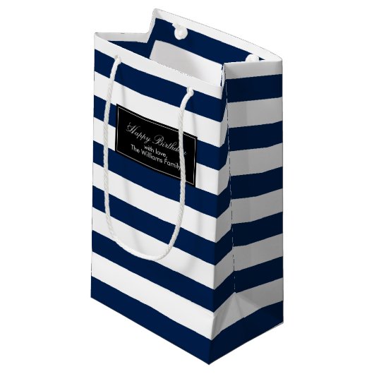 Navy Blue Stripes patroon gepersonaliseerd Klein Cadeauzakje (Voorkant Gekanteld)