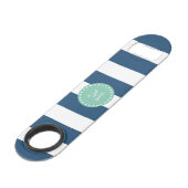 Navy Blue Stripes Pattern, Mint Green Monogram Speed Flessenopener (Achterkant Gekanteld)