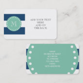 Navy Blue Stripes Pattern, Mint Green Monogram Visitekaartje (Voorkant / Achterkant)
