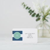 Navy Blue Stripes Pattern, Mint Green Monogram Visitekaartje (Staand voorkant)
