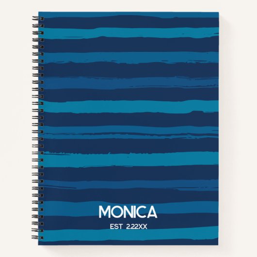 Navy Blue &  Stripes Personalized Names Notitieboek (Voorkant)