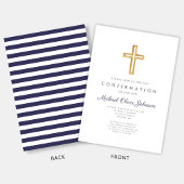 Navy Blue Stripes Religious Cross Boy Bevestiging Kaart