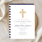 Navy Blue Stripes Religious Cross Boy Bevestiging Kaart