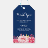 Navy Blue Stripes Romantic Floral Cadeaulabel (Voorkant)
