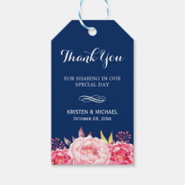 Navy Blue Stripes Romantic Floral Cadeaulabel