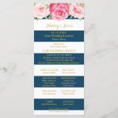 Navy Blue Stripes Roze Waterverf Trouwprogramma Programmakaart (Achterkant)