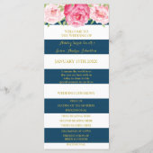 Navy Blue Stripes Roze Waterverf Trouwprogramma Programmakaart (Voorkant)