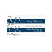 Navy Blue Stripes Silver Confetti Vrolijk kerstfee Etiket (Voorkant)