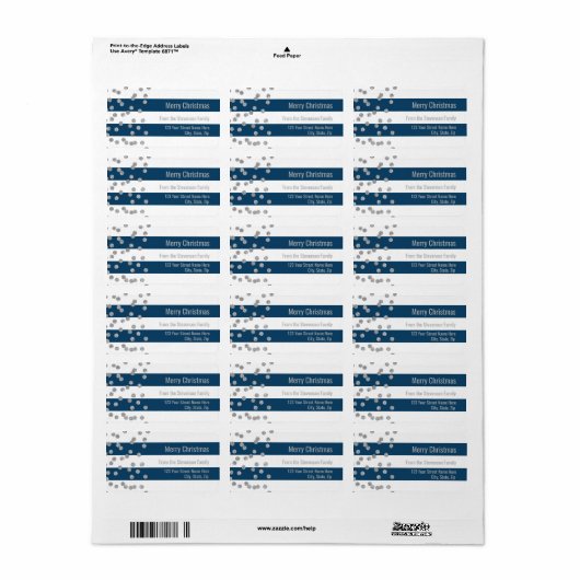 Navy Blue Stripes Silver Confetti Vrolijk kerstfee Etiket (Full Sheet)