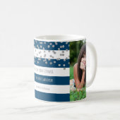 Navy Blue Stripes Silver Foto Best Pap Kerstmis Koffiemok (Voorkant rechts)