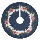 Navy Blue Stripes Waterverf Flowers kerst Kerstboom Rok (Voorkant)