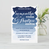 Navy blue stripes waterverf ombre bruiloft kaart (Staand voorkant)