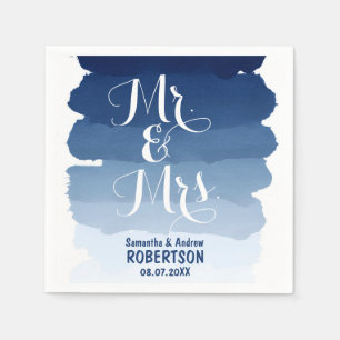 Navy blue stripes waterverf ombre bruiloft servet