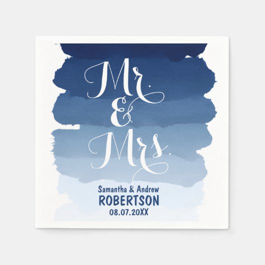 Navy blue stripes waterverf ombre bruiloft servet (Voorkant)