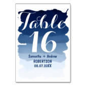 Navy blue stripes waterverf ombre tabelnummer kaart (Achterkant)
