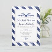 Navy Blue Stripes Wedding Invitations Kaart (Staand voorkant)
