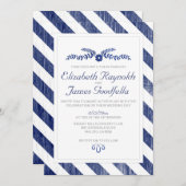Navy Blue Stripes Wedding Invitations Kaart (Voorkant / Achterkant)