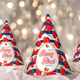 Navy Blue Stripes White 1st Birthday Berry First Feesthoedjes