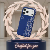 Navy Blue & Struik roze Bladpatroon monogrammed iPhone Hoesje