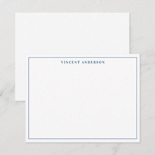 Navy Blue Stylish Classic Typography Thin Border Notitiekaartje (Voorkant / Achterkant)