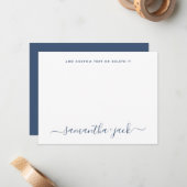 Navy Blue Stylish Script Elegant Minimalist Notitiekaartje (Voorkant / Achterkant in situ)