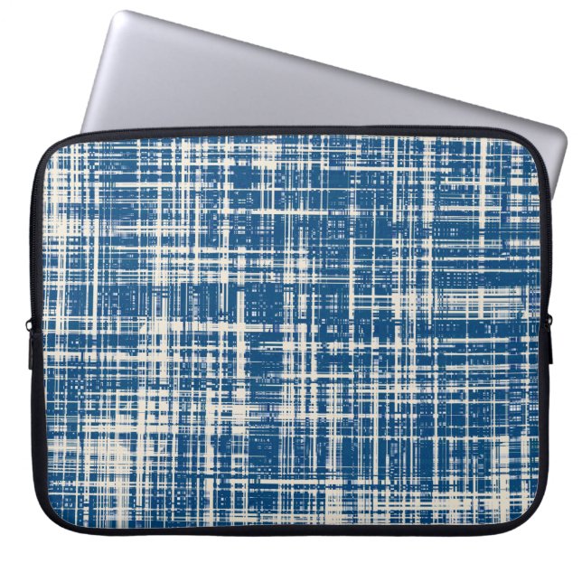 Navy Blue Stylish Stripe Pattern Laptop Sleeve (Voorkant)