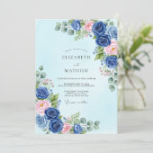 Navy Blue Sublime Botanical Spring Wedding Kaart (Staand voorkant)