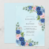 Navy Blue Sublime Botanical Spring Wedding Kaart (Voorkant / Achterkant)