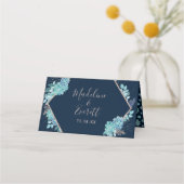 Navy Blue Succulenten & Roos Gold Tafelnummer Plaatskaartje (Achterkant)