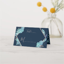 Navy Blue Succulenten & Roos Gold Tafelnummer Plaatskaartje