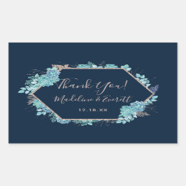 Navy Blue Succulenten & Roos Gold Wedding Dank u Rechthoekige Sticker