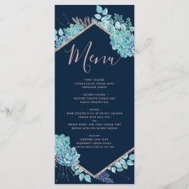 Navy Blue Succulenten & Roos Gold Wedding Menu