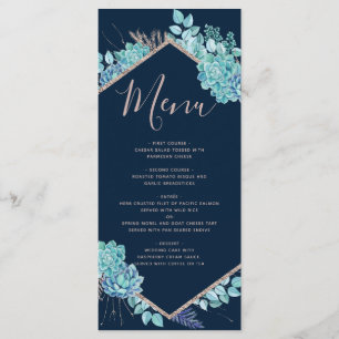 Navy Blue Succulenten & Roos Gold Wedding Menu