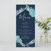 Navy Blue Succulenten & Roos Gold Wedding Menu (Staand voorkant)