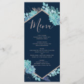 Navy Blue Succulenten & Roos Gold Wedding Menu (Voorkant)